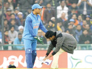 تماشائی نے گراؤنڈ سیکیورٹی کو چکمہ دے کر دھونی کے پاؤں چھو لیے