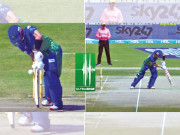 رضوان قسمت کے دھنی نکلےگیند وکٹ کو لگی مگربیلز نہ گریں