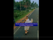 خاتون کی ساڑھی پہن کراسکیٹ بورڈنگ کرنے کی ویڈیو وائرل