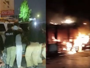 کراچی عمران خان کی گرفتاری کیخلاف شارع فیصل پر احتجاج پیپلزبس نذر آتش علی زیدی گرفتار