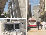 کراچی 4 منزلہ عمارت کا گراؤنڈ فلور زمین میں دھنس گیا مزدور پھنس گئے