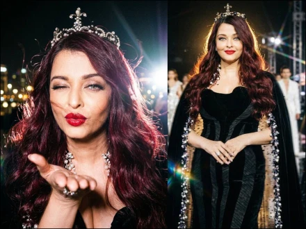 سیاہ مخملی لباس اور ہیروں کا تاج، ایشوریا رائے کی پیرس فیشن ویک انٹری وائرل