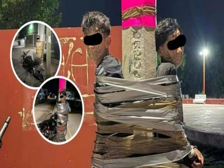 میکسیکو کا بیٹ مین مبینہ موٹر سائیکل چوروں کو کھمبے سے باندھنے لگا