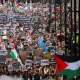 برطانیہ اور تیونس میں فلسطین کے حق میں مظاہرے، ہزاروں افراد سڑکوں پر نکل آئے