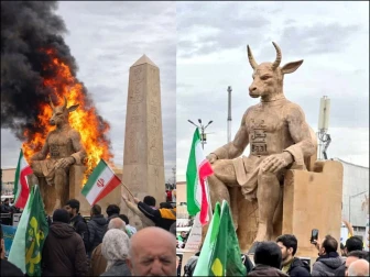 ایران میں انقلابی تقریبات کے دوران ’بعل دیوتا‘ کے مجسمے کو آگ لگادی گئی