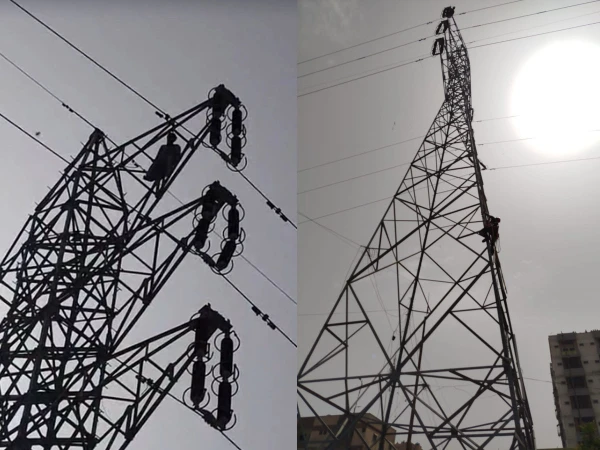 کراچی؛ ایک شخص بجلی کے ہائی ٹینشن پول پر چڑھ گیا