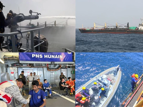 پی این ایس حنین کی امدادی کارروائی، آتشزدگی سے دوچار جہاز سے 18 غیرملکیوں کو بچالیا