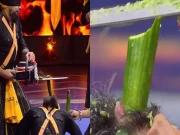 بغیر دیکھے مشینی آرے سے کھیرا کاٹنے کا انوکھا ریکارڈ