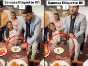 ’سموسہ اسپیشلسٹ‘ کی چھری کانٹے سے سموسہ کھانے کی ویڈیو وائرل