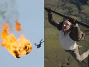 ٹام کروز کی جلتا ہوا پیراشوٹ پہن کر ہیلی کاپٹر سے 16 چھلانگیں، نیا ریکارڈ بنادیا