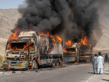 تفتان؛ مسلح افراد نے تجارتی سامان کے ساتھ ٹرکوں کو آگ لگا دی