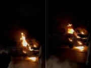 کراچی: گرومندر کے قریب ریسکیو 1122 کی ایمبولینس میں آگ بھڑک اٹھی