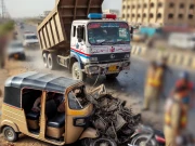 کراچی: حب ریور روڈ پر ڈمپر اور رکشہ میں تصادم، ایک جاں بحق، چار زخمی